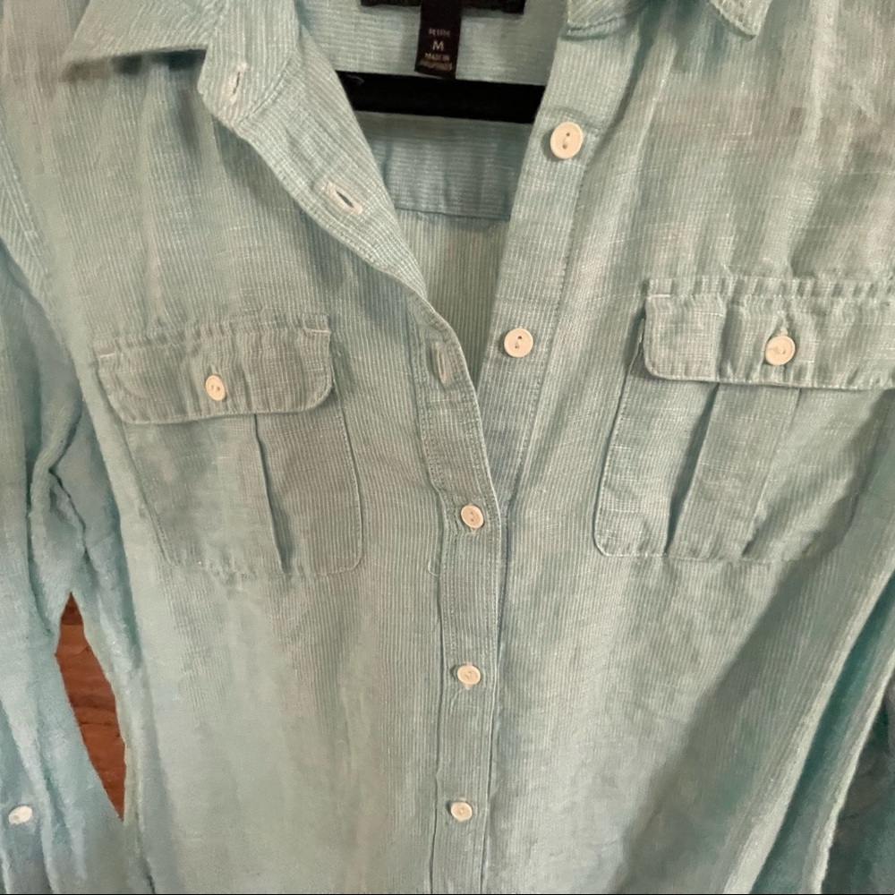 Banana Republic Lightweight Seafoam Blue striped Button Down